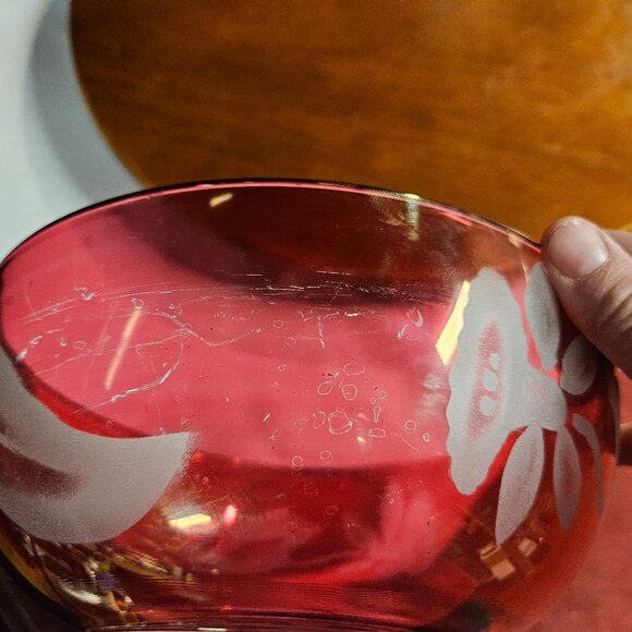 Victorian Red Etched Glass Bowl - Picture 7 of 7